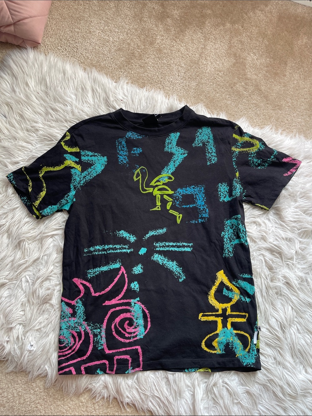 Men’s Black Graphic Tee with Multicolor Neon Prints